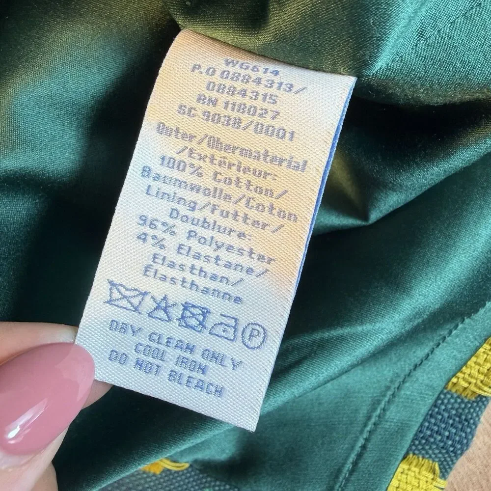 Boden Pencil Skirt 6R Green Yellow Textured Cotton Geometric Knit Slit Retro